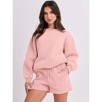 ANRABESS Women 2 Piece Outfits Sweat Shorts Sets 2025 Oversized Casual Lounge Matching Set Sweatsuit Tracksuit Clothes Pink Small