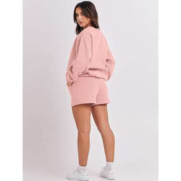 ANRABESS Women 2 Piece Outfits Sweat Shorts Sets 2025 Oversized Casual Lounge Matching Set Sweatsuit Tracksuit Clothes Pink Small