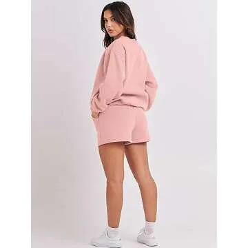 ANRABESS Women 2 Piece Outfits Sweat Shorts Sets 2025 Oversized Casual Lounge Matching Set Sweatsuit Tracksuit Clothes Pink Small