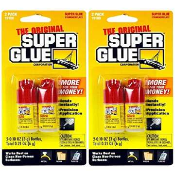 2 Pack Super Glue The Original Fix All Adhesive .10oz Non-Spill Bottles (4 Bottles)