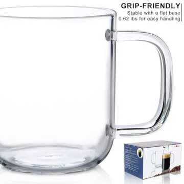 Aquach 16 oz Glass Mugs Set of 2 for Coffee and Tea