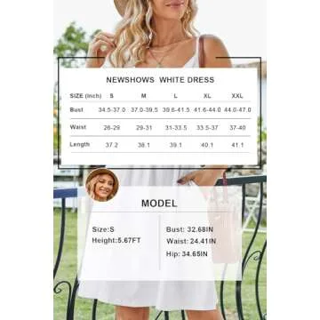 Newshows Women's 2024 Summer White Graduation Dress Spaghetti Strap Sleeveless V Neck Casual Swing Sundress with Pockets(White,Small)