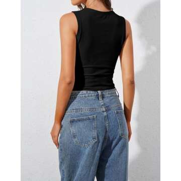 Ziesexy High Neck Tank Tops for Women Button Front Sleeveless Summer Cropped Tank Casual Slim Fitted Tank Tops Black