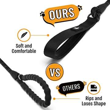 ACTIVE PETS Strong Dog Rope Leash with Soft Comfortable Padded Handle and Highly Reflective Threads, Dog Leash for Small Medium and Large Dogs, Puppy Leash for Training Running and Walking Black