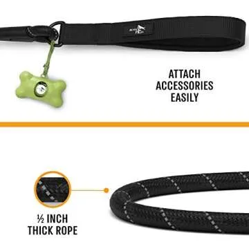 ACTIVE PETS Strong Dog Rope Leash with Soft Comfortable Padded Handle and Highly Reflective Threads, Dog Leash for Small Medium and Large Dogs, Puppy Leash for Training Running and Walking Black