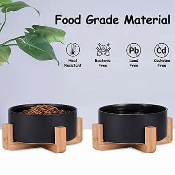 Petygooing Black Ceramic Dog Bowl Set with Stand,Small Dog Bowls,Cat Dog Food and Water Bowl, Anti -Slip Set of 2 Cat Dog Bowls-Dog Food Bowls- Dog Bowls Small Size Dog (13.5OZ/5.1 in)