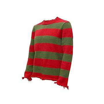 Men's Freddy Sweater Halloween Knit Striped Pullover Cosplay Costume (Red, L-XL)