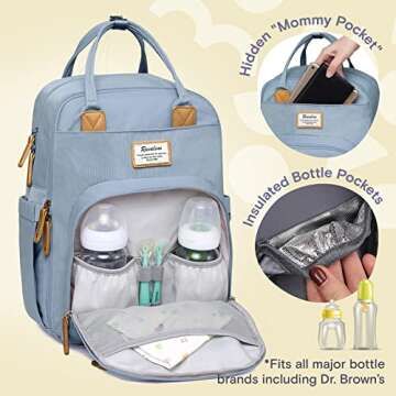 RUVALINO Diaper Bag Backpack, Multifunction Travel Pack Maternity Baby Changing Bags, Large Capacity, Waterproof, Sky Blue