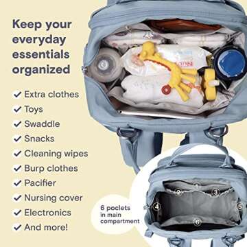 RUVALINO Diaper Bag Backpack, Multifunction Travel Pack Maternity Baby Changing Bags, Large Capacity, Waterproof, Sky Blue