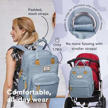 RUVALINO Diaper Bag Backpack, Multifunction Travel Pack Maternity Baby Changing Bags, Large Capacity, Waterproof, Sky Blue