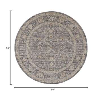 Nourison Nyle Traditional Slate Multicolor 7'10" x Round Area -rug, Easy -cleaning, Non Shedding, Be...