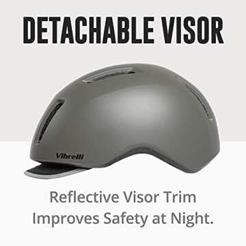 Vibrelli Commuter Bike Helmet for Men & Women - Detachable Reflective Visor - Adult Unisex Urban Bicycle Helmet