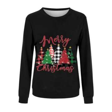 KASAAS daily deals Christmas Shirts for Family Matching Long Sleeve Sweatshirts Pullover Tops Blouse...