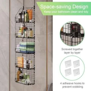 Stuffed Animal Storage, 5 Tier Over the Door Toy Storage Organizer, Detachable ＆ Adjustable Stuffed Animal Holder with Metal Hook and Basket for Plush Storage in Nursery, Kids Room, Baby Room, Black