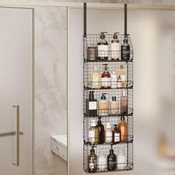 Stuffed Animal Storage, 5 Tier Over the Door Toy Storage Organizer, Detachable ＆ Adjustable Stuffed Animal Holder with Metal Hook and Basket for Plush Storage in Nursery, Kids Room, Baby Room, Black