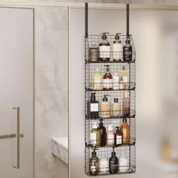 Stuffed Animal Storage, 5 Tier Over the Door Toy Storage Organizer, Detachable ＆ Adjustable Stuffed Animal Holder with Metal Hook and Basket for Plush Storage in Nursery, Kids Room, Baby Room, Black