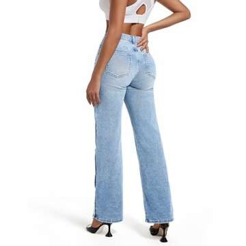 Trendy ETTELO Women’s High-Waisted Jeans with Side Slits