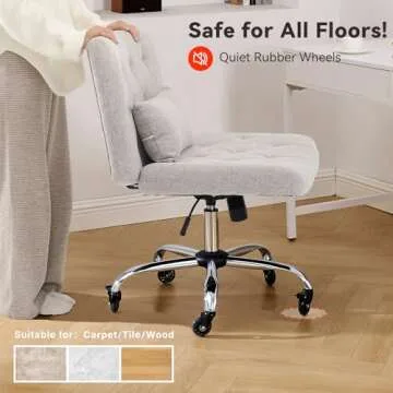 iMenting Criss Cross Chair with Rubber Wheels, Armless Office Desk Chair with Lumbar Pillow, Wide Comfy Vanity Rolling Swivel Modern Comfortable Fabric Computer Task Chairs for Home Office (Grey)