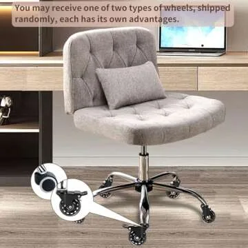 iMenting Criss Cross Chair with Rubber Wheels, Armless Office Desk Chair with Lumbar Pillow, Wide Comfy Vanity Rolling Swivel Modern Comfortable Fabric Computer Task Chairs for Home Office (Grey)