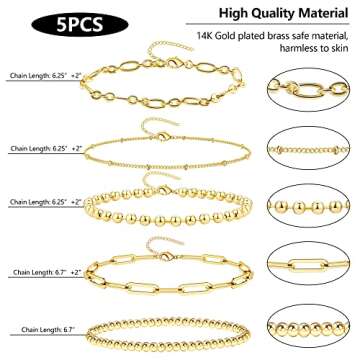 BOUTIQUELOVIN Gold Bracelets for Women Dainty Bracelets Stack Set for Women Trendy 14K Gold Chain Paperclip Link Bead Bracelet Stackable Layered Bracelet Fashion Jewelry