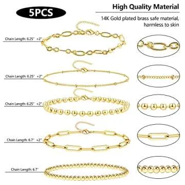 BOUTIQUELOVIN Gold Bracelets for Women Dainty Bracelets Stack Set for Women Trendy 14K Gold Chain Paperclip Link Bead Bracelet Stackable Layered Bracelet Fashion Jewelry