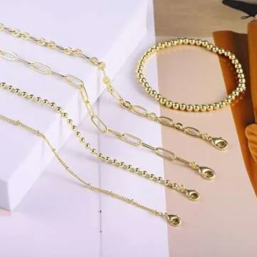 BOUTIQUELOVIN Gold Bracelets for Women Dainty Bracelets Stack Set for Women Trendy 14K Gold Chain Paperclip Link Bead Bracelet Stackable Layered Bracelet Fashion Jewelry