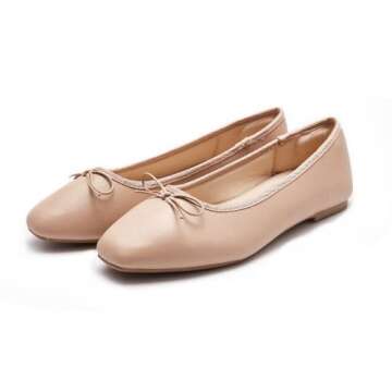 AFEETSING Women's Round Toe Ballet Flats Comfortable Bow Dressy Flats Shoes for Women (A-Nude, Numer...
