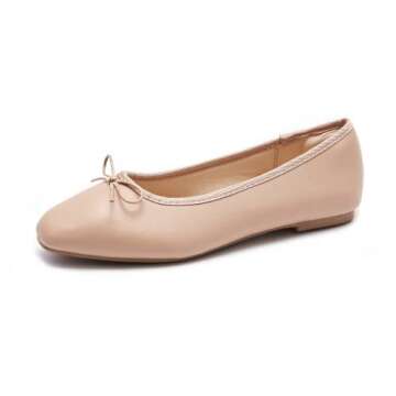 AFEETSING Women's Round Toe Ballet Flats Comfortable Bow Dressy Flats Shoes for Women (A-Nude, Numeric_7_Point_5)