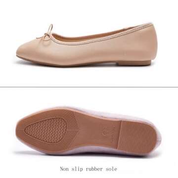 AFEETSING Women's Round Toe Ballet Flats Comfortable Bow Dressy Flats Shoes for Women (A-Nude, Numeric_7_Point_5)