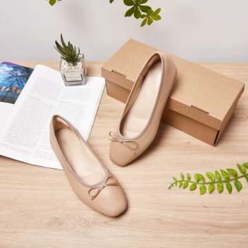AFEETSING Women's Round Toe Ballet Flats Comfortable Bow Dressy Flats Shoes for Women (A-Nude, Numeric_7_Point_5)
