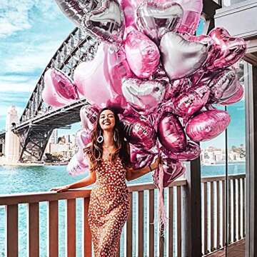 Songjum 31PCS Valentines Day Heart Foil Balloons Pink and Silver Heart Balloons with 32 Inch Pink Heart Halloon Large for Valentines Day Romantic Decorations Engagement Wedding Anniversary Brithday