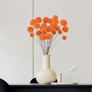 Phliofd 72 PCS Dried Craspedia Billy Balls Flowers, 18” Natural Dried Flowers Bouquet for Vase Floral Arrangements Wedding Table Centerpieces Party DIY Home Decor (Orange)
