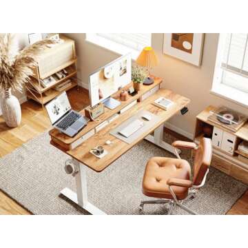 BANTI 55x24 Inch Electric Standing Desk with Double Drawers, Ergonomic Adjustable Height for Home Of...