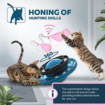 FunPetz Interactive Cat Toys for Indoors Cats - 2-in-1 Fun Kitten Toy - Puzzle Cat Toys for Boredom and Stimulating - Feather Cat Toy with Moving Ball for Indoor Cats Self Play