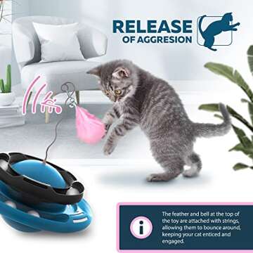 FunPetz Interactive Cat Toys for Indoors Cats - 2-in-1 Fun Kitten Toy - Puzzle Cat Toys for Boredom and Stimulating - Feather Cat Toy with Moving Ball for Indoor Cats Self Play