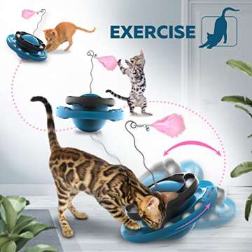 FunPetz Interactive Cat Toys for Indoors Cats - 2-in-1 Fun Kitten Toy - Puzzle Cat Toys for Boredom and Stimulating - Feather Cat Toy with Moving Ball for Indoor Cats Self Play
