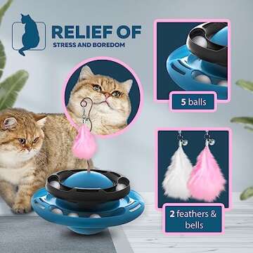 FunPetz Interactive Cat Toys for Indoors Cats - 2-in-1 Fun Kitten Toy - Puzzle Cat Toys for Boredom and Stimulating - Feather Cat Toy with Moving Ball for Indoor Cats Self Play