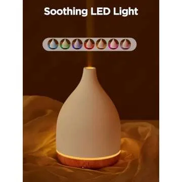 InnoGear Oil Diffuser, 300ML Ceramic Diffuser for Essential Oils Handcrafted Aromatherapy Diffuser Ultrasonic Cool Mist Humidifier with 4 Timers Waterless Auto Off for Room Office, White