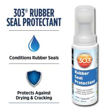 303 Products Rubber Seal Protectant – Protects & Conditions Seals on Doors, Windows, Hoods, Trunks | Rejuvenates Color & Flexibility of Old & Dry Seals | Weatherproofing & UV Protection, 3.4 fl.oz