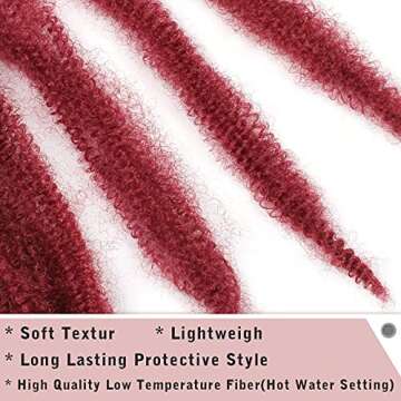 16 Inch Pre-Separated Springy Afro Twist Hair 8 Packs Wine Red Spring Twist For Distressed Soft Locs Synthetic Crochet Braiding Hair Long Marley Twist Hair Extension For Women(10 Strands/Pack,BUG#)