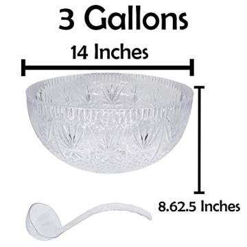 Elegant Plastic Punch Bowl with Ladle 3 Gallon