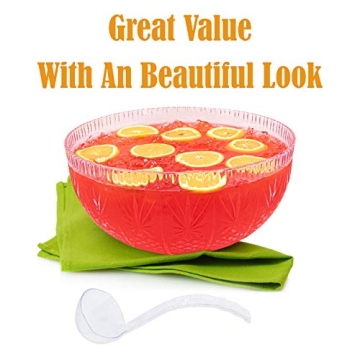 Elegant Plastic Punch Bowl with Ladle 3 Gallon