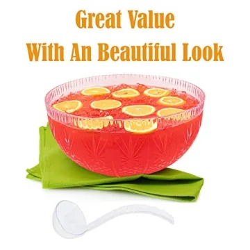 Elegant Plastic Punch Bowl with Ladle 3 Gallon