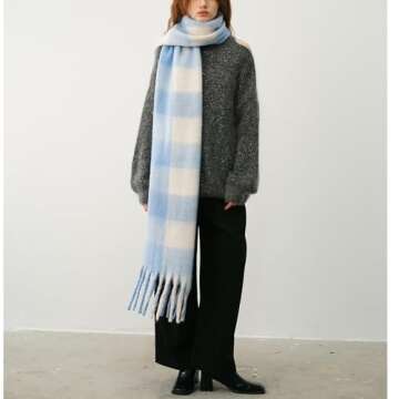 OUNIYA Big Chunky Plaid Scarf Colorful Checked Oversized Thick Scarves Soft Large Cashmere Wool Shaw...