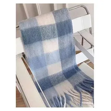 OUNIYA Big Chunky Plaid Scarf Colorful Checked Oversized Thick Scarves Soft Large Cashmere Wool Shawl Winter Warm Blanket Women (blue white checked)
