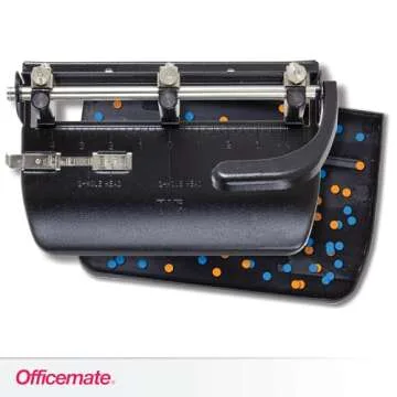 Officemate Heavy Duty Adjustable 2-3 Hole Punch with Lever Handle, 32-Sheet Capacity, Black (90078)