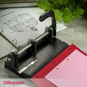 Officemate Heavy Duty Adjustable 2-3 Hole Punch with Lever Handle, 32-Sheet Capacity, Black (90078)