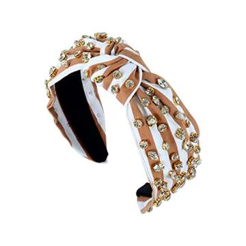 FEDANS Knotted Jeweled Headband Khaki White Denim Embellished Hairband Ladies Twist Bohemian Hair Ac...