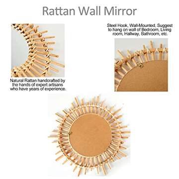 glowiu Home Decor Natural Rattan Wall Mirror 3 Pack, Bohemian Wall Hanging Mirrors, Boho Rattan Raffia Mirrors 3pc for Bedroom Living Room Hallway Bathroom Party Gift for Festival