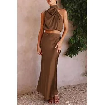PRETTYGARDEN Women's Chic Satin Two Piece Outfit